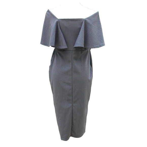 Boohoo Black Off The Shoulder Ruffle Maternity Dress NWOT Size 10 - Picture 3 of 4